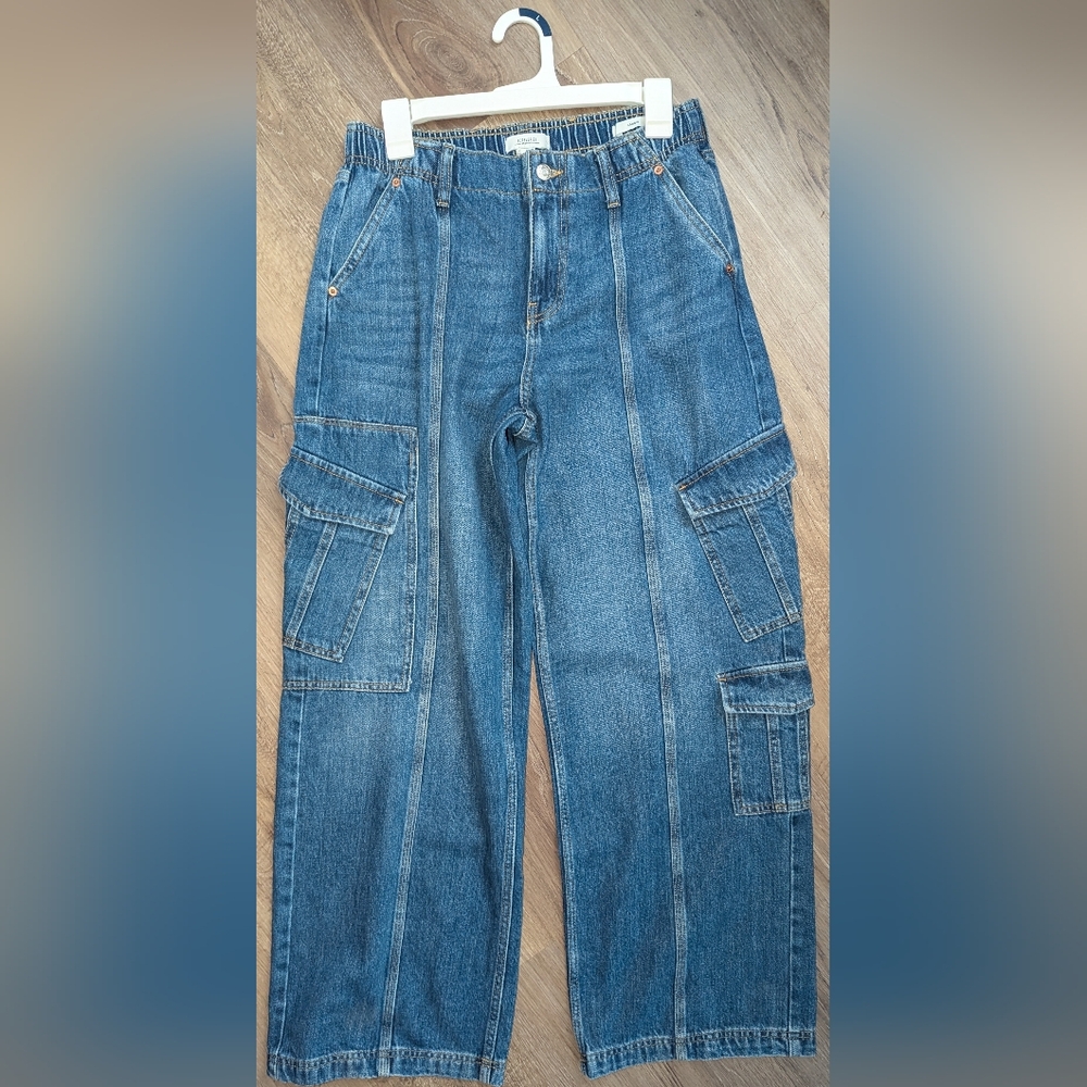 Forever 21 Blue Wide-Leg Cargo Jeans